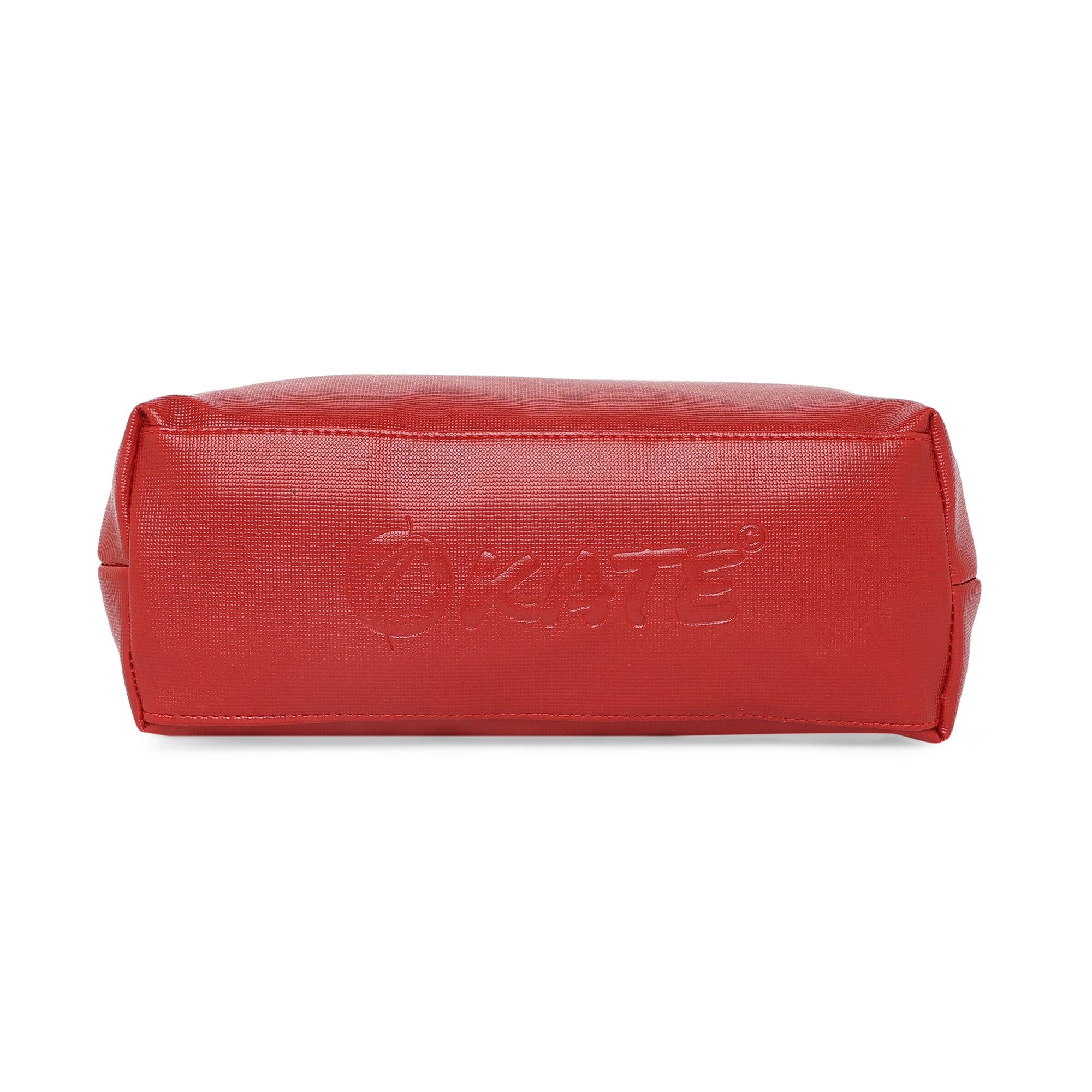 Red Women Vegan Leather Handbag With Belt