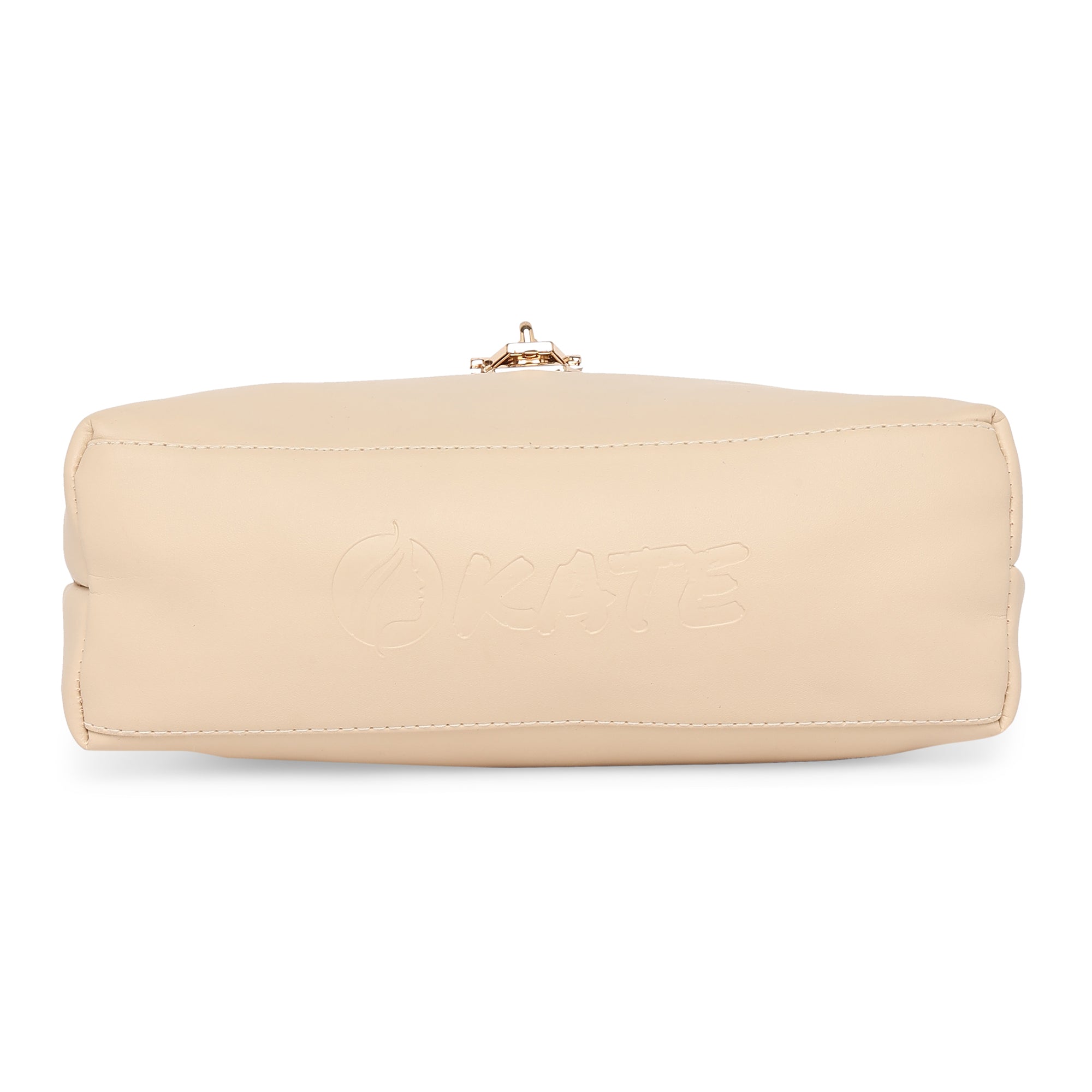 Cream Women Vegan Leather Handbag With Belt