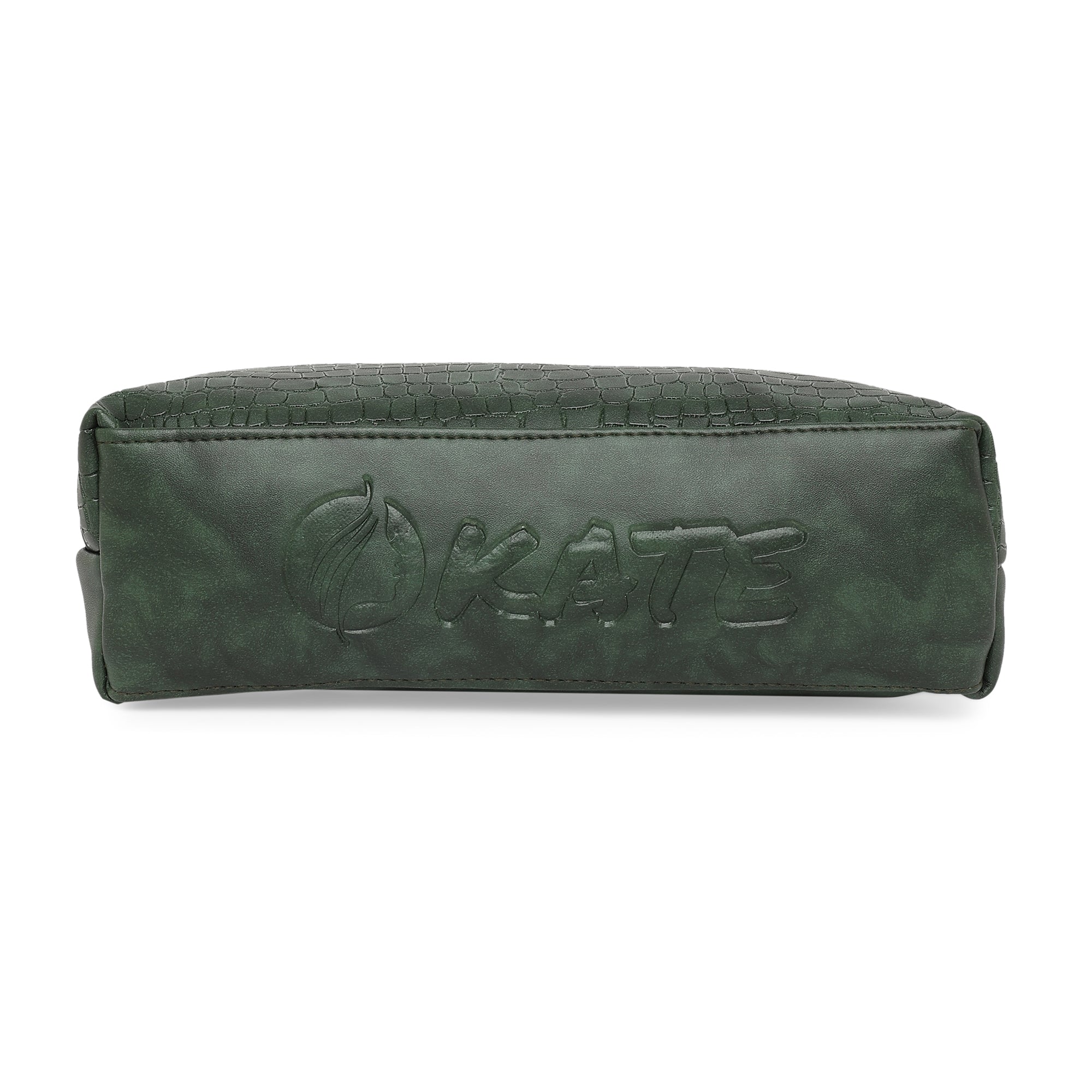 Bottle Green Women Vegan Leather Handbag With Belt