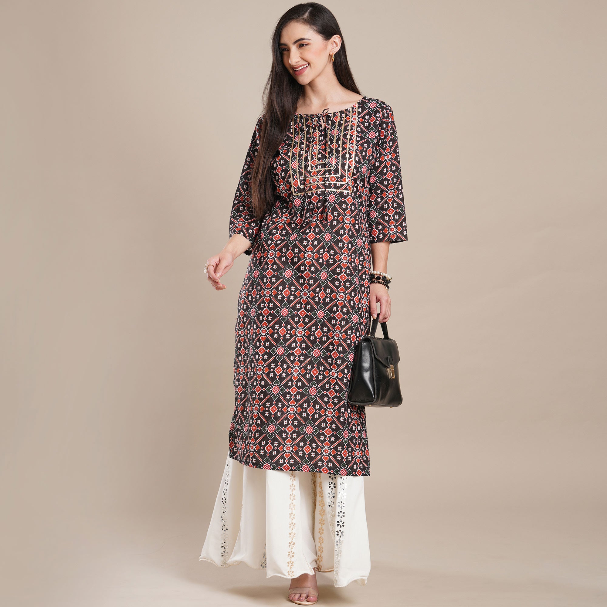 Black Printed Pure Cotton Kurti