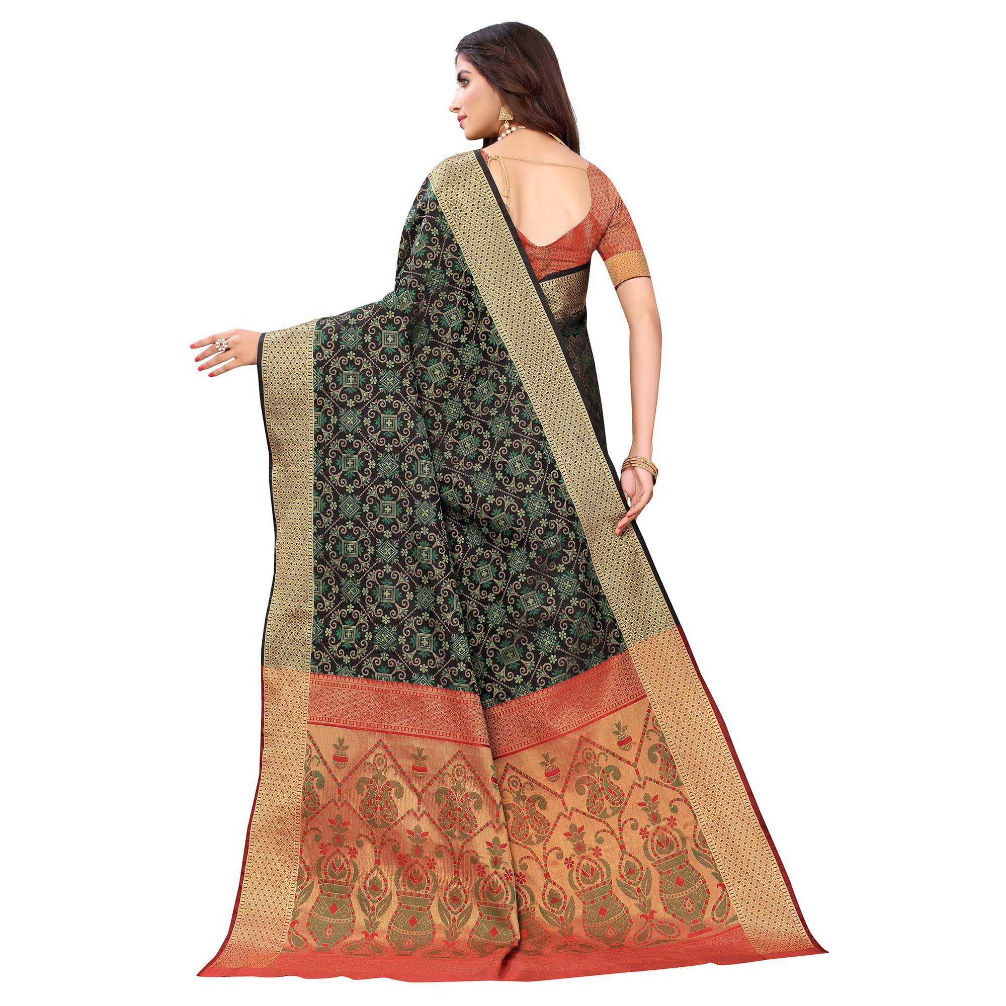 Black Festive Wear Woven Patola Heavy Silk Saree