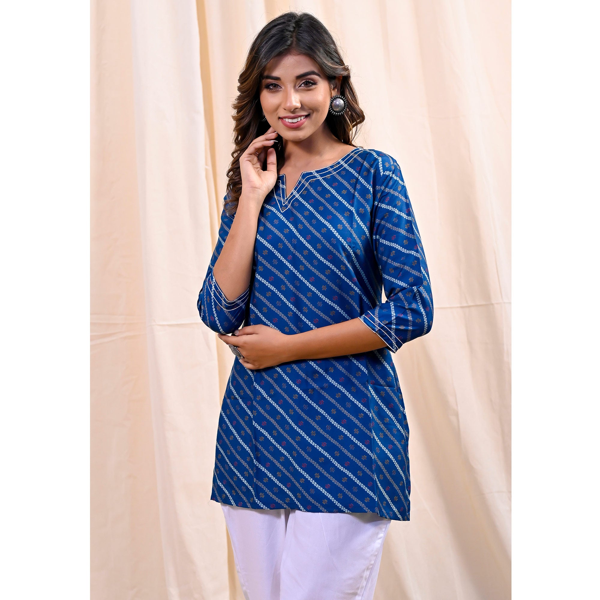 Blue Printed Muslin Top