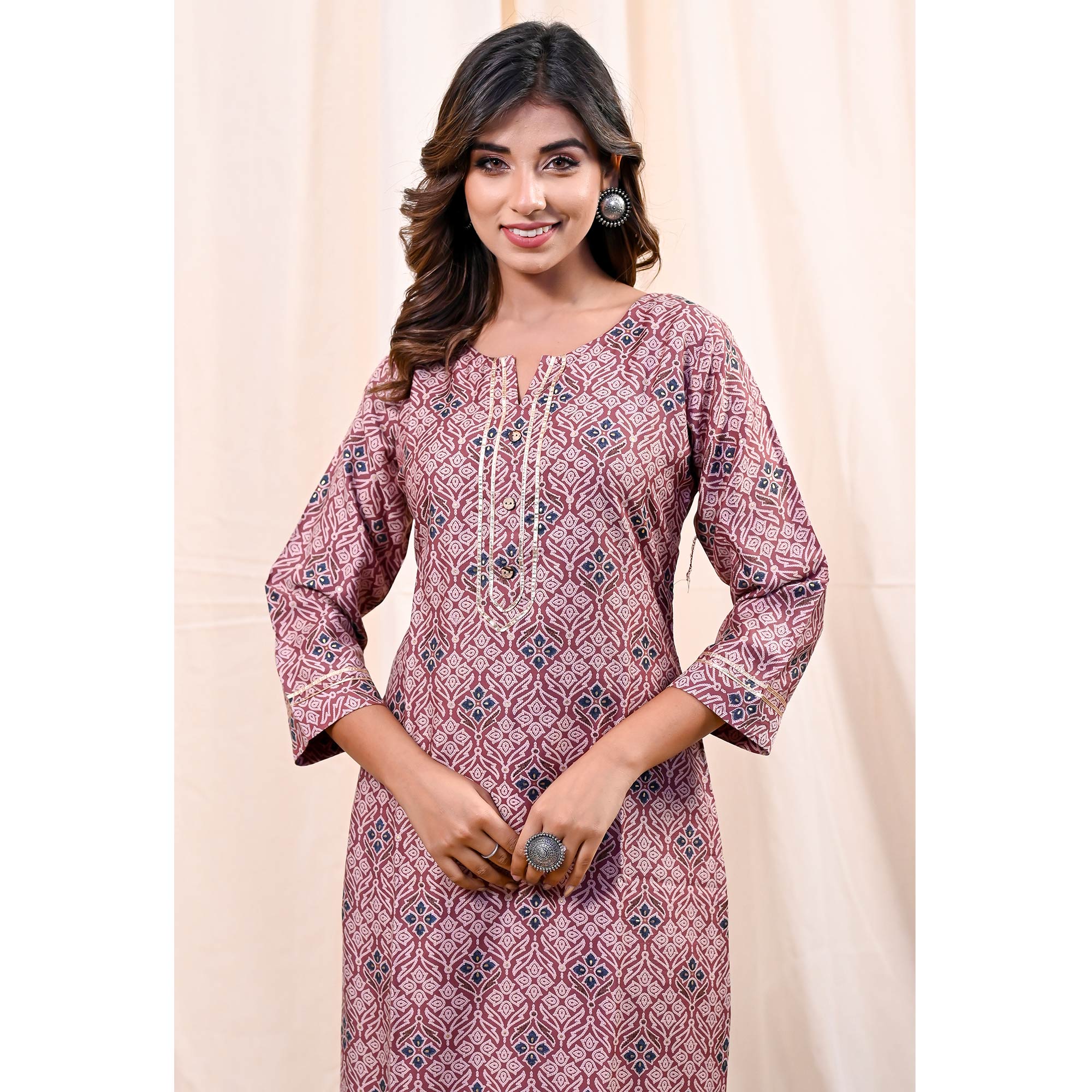 Dusty Pink Printed Muslin Kurti