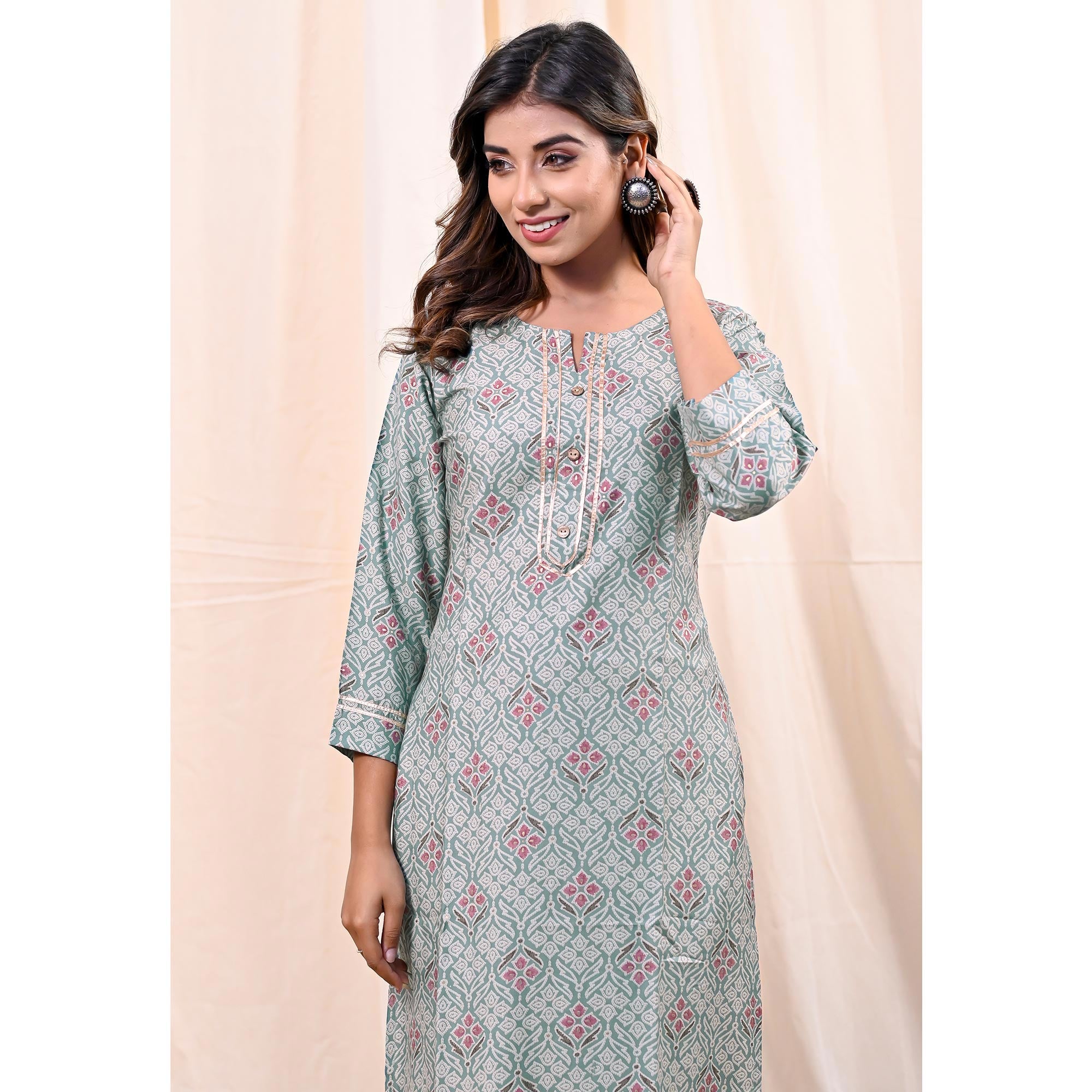 Blue Printed Muslin Kurti