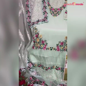 Blue Floral Embroidered Georgette Palazzo Suit