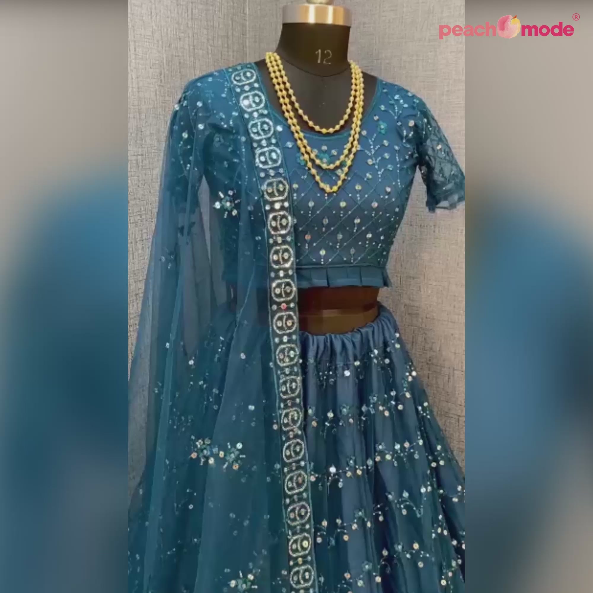 Blue Sequins Embroidered Net Lehenga Choli