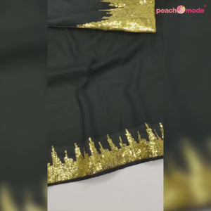 Black Sequins Embroidered Georgette Saree