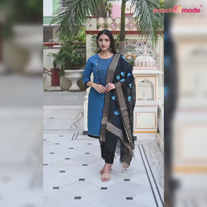 Blue Embroidered Cotton Blend Salwar Suit