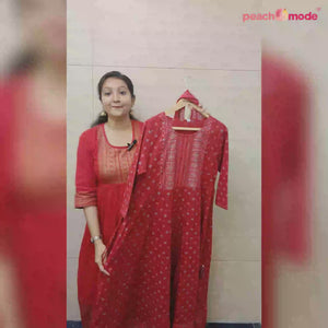 Pink Printed With Sequins Work Pure Cotton A-line Gown