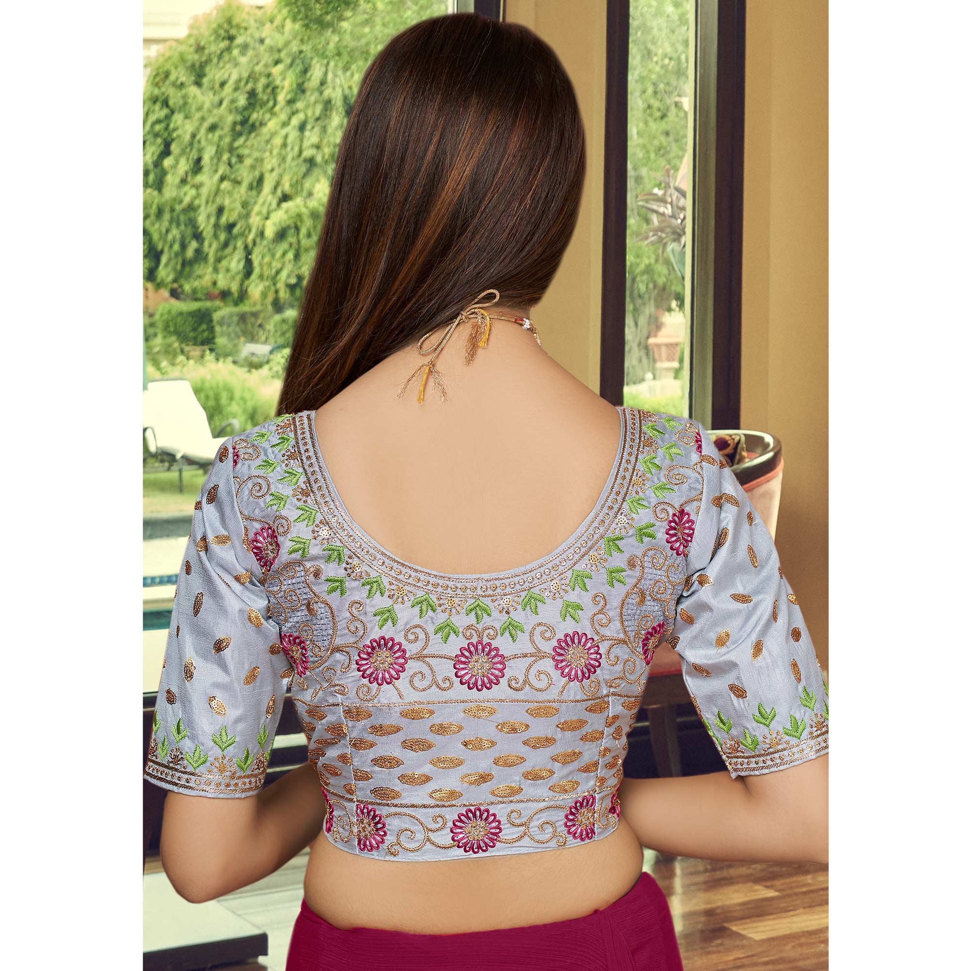 Dark Pink Sequins Embroidered Netted Lehenga Choli