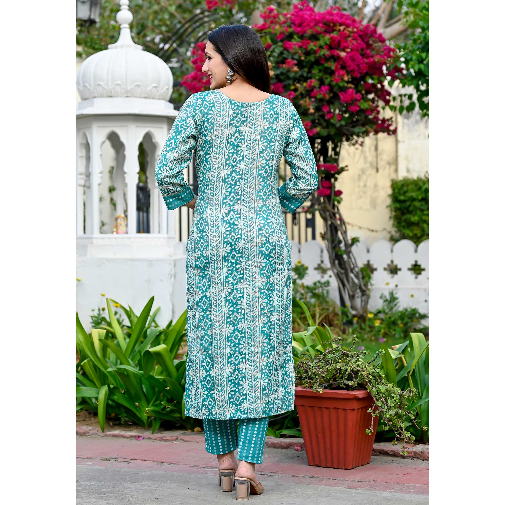 Rama Blue Floral Foil Printed Rayon Suit