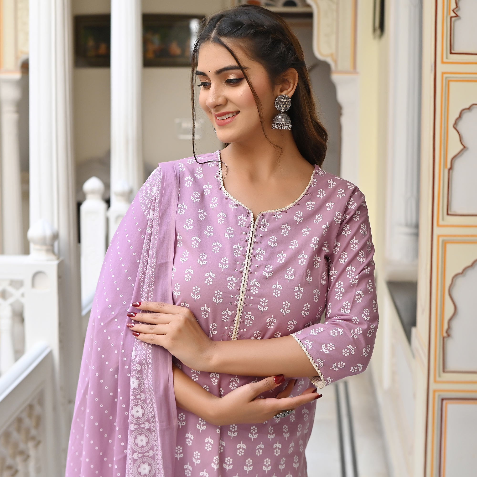 Lavender Jaipuri Printed Pure Cotton Salwar Suit