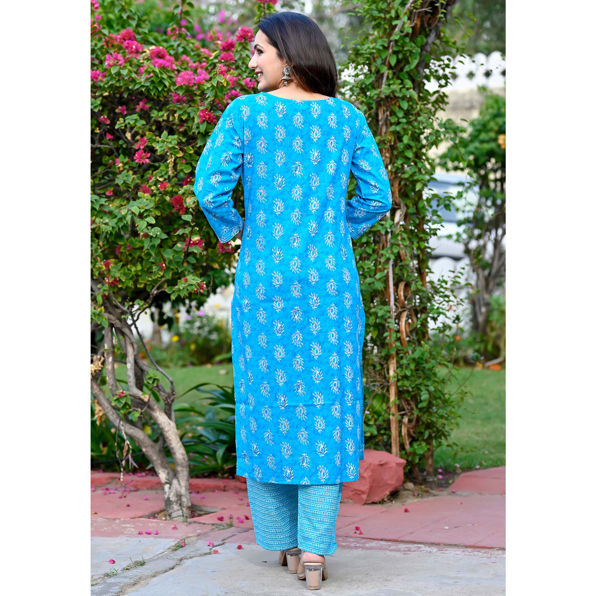 Blue Printed Pure Cotton Salwar Suit