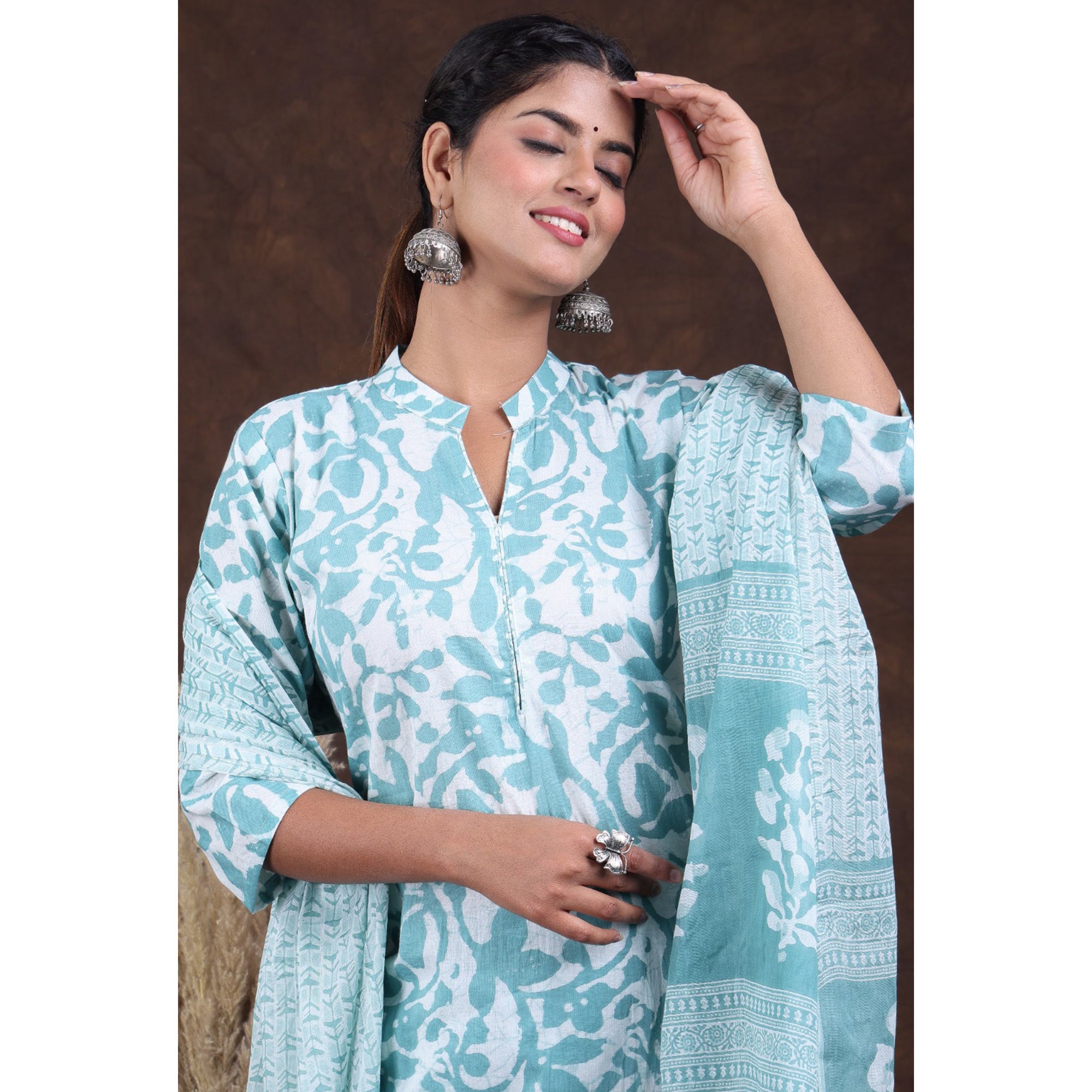 Blue Jaipuri Printed Pure Cotton Suit