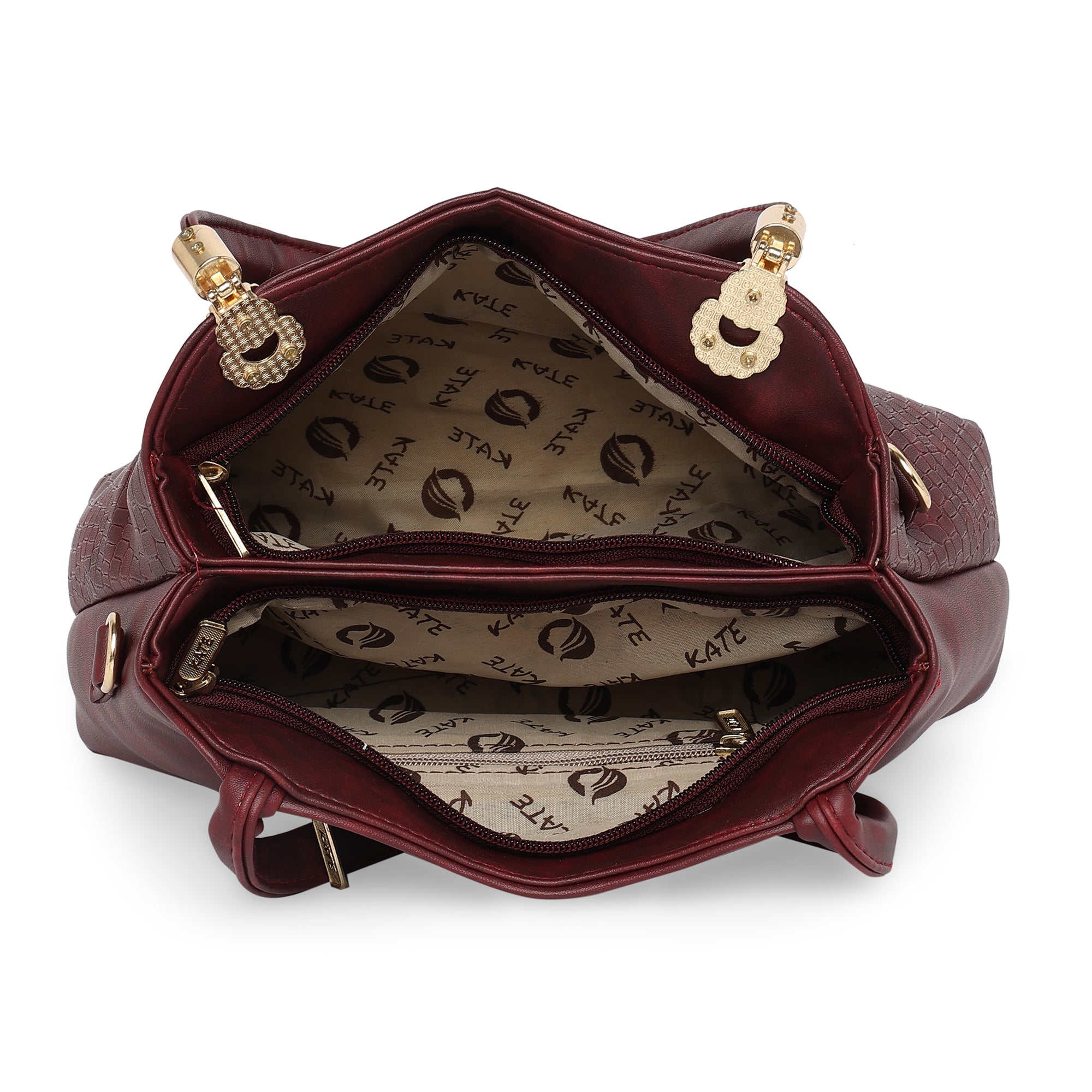 Maroon Women Vegan Leather Handbag With Belt