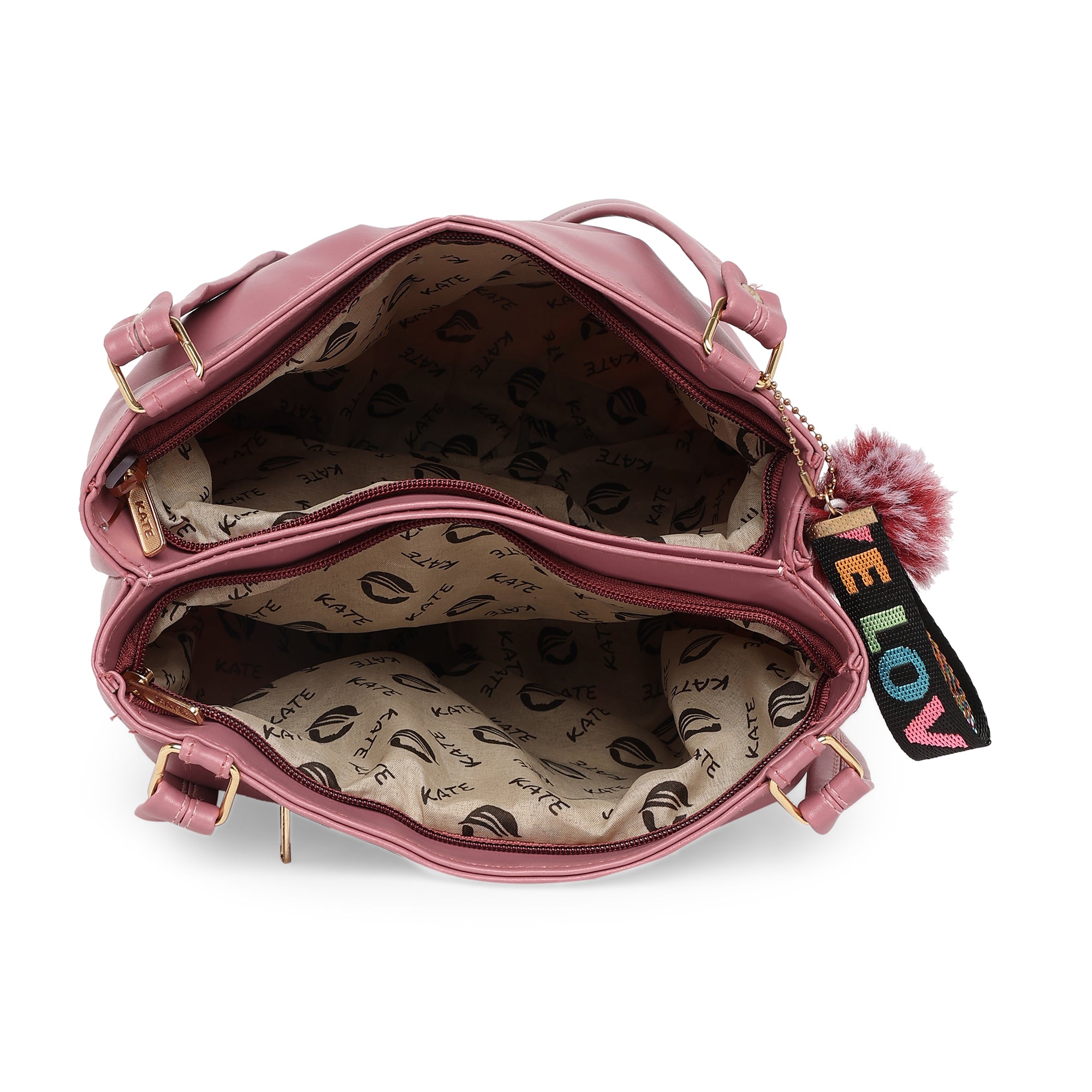 Pink Women Vegan Leather Handbag With Belt