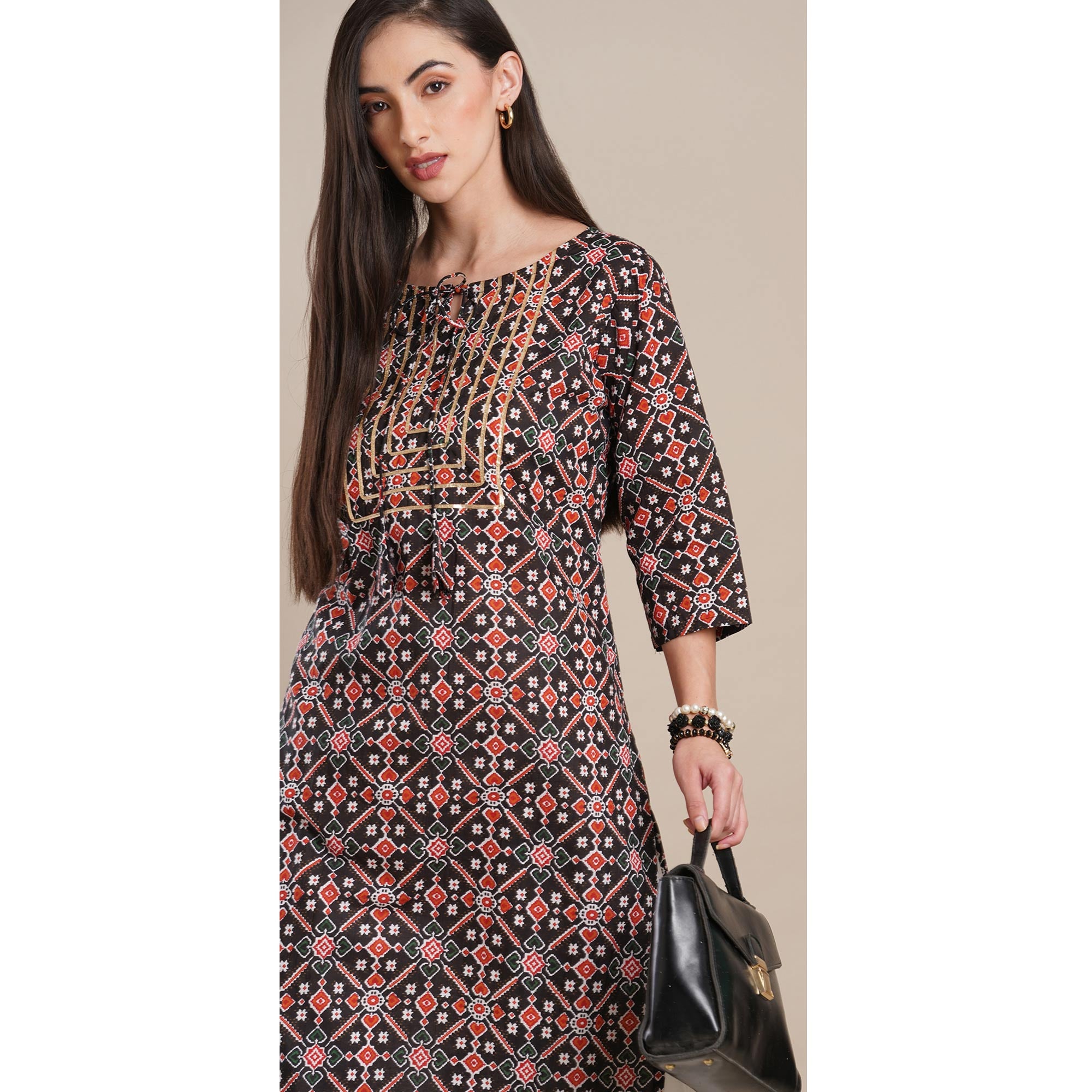 Black Printed Pure Cotton Kurti