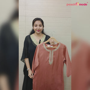 Peach Embroidered Rayon Kurti