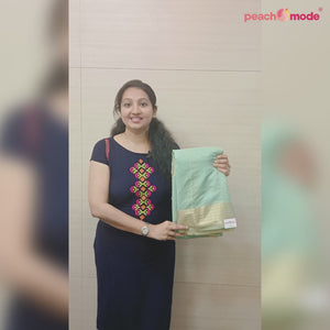 Sea Green Woven-Sequins Work Chanderi Saree