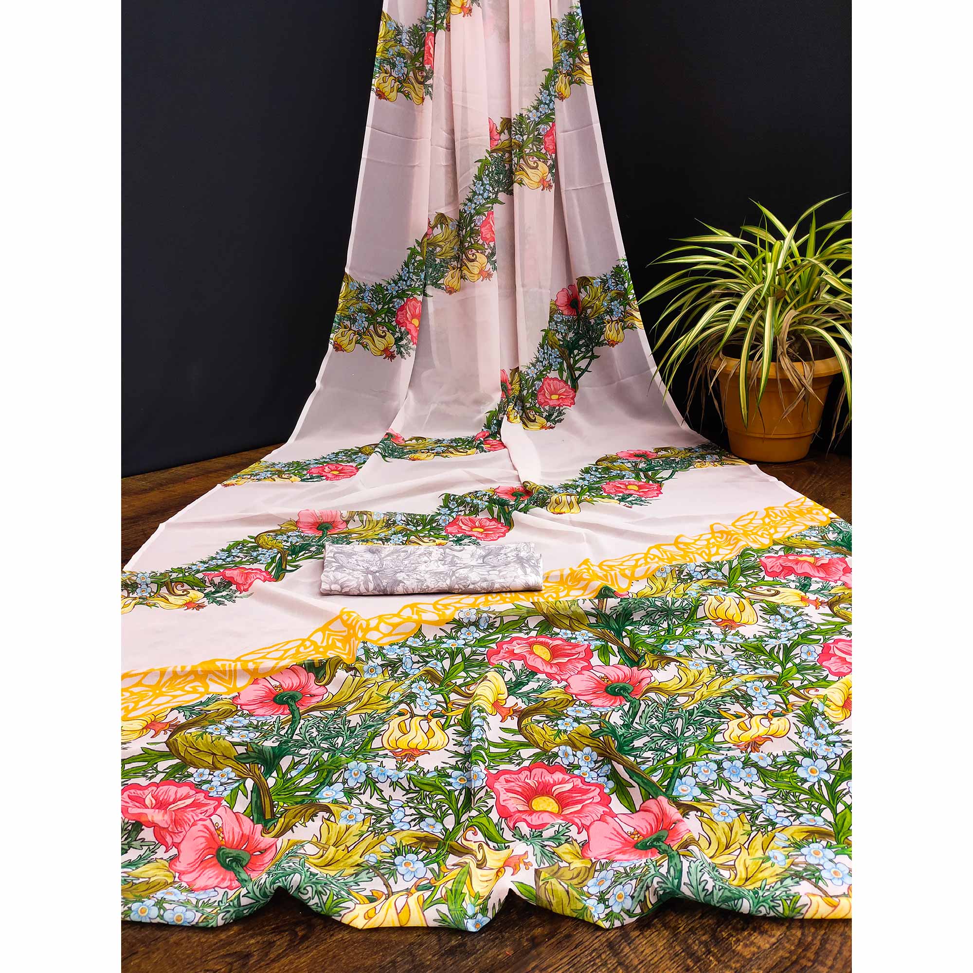 Light Peach Printed Georgette Saree