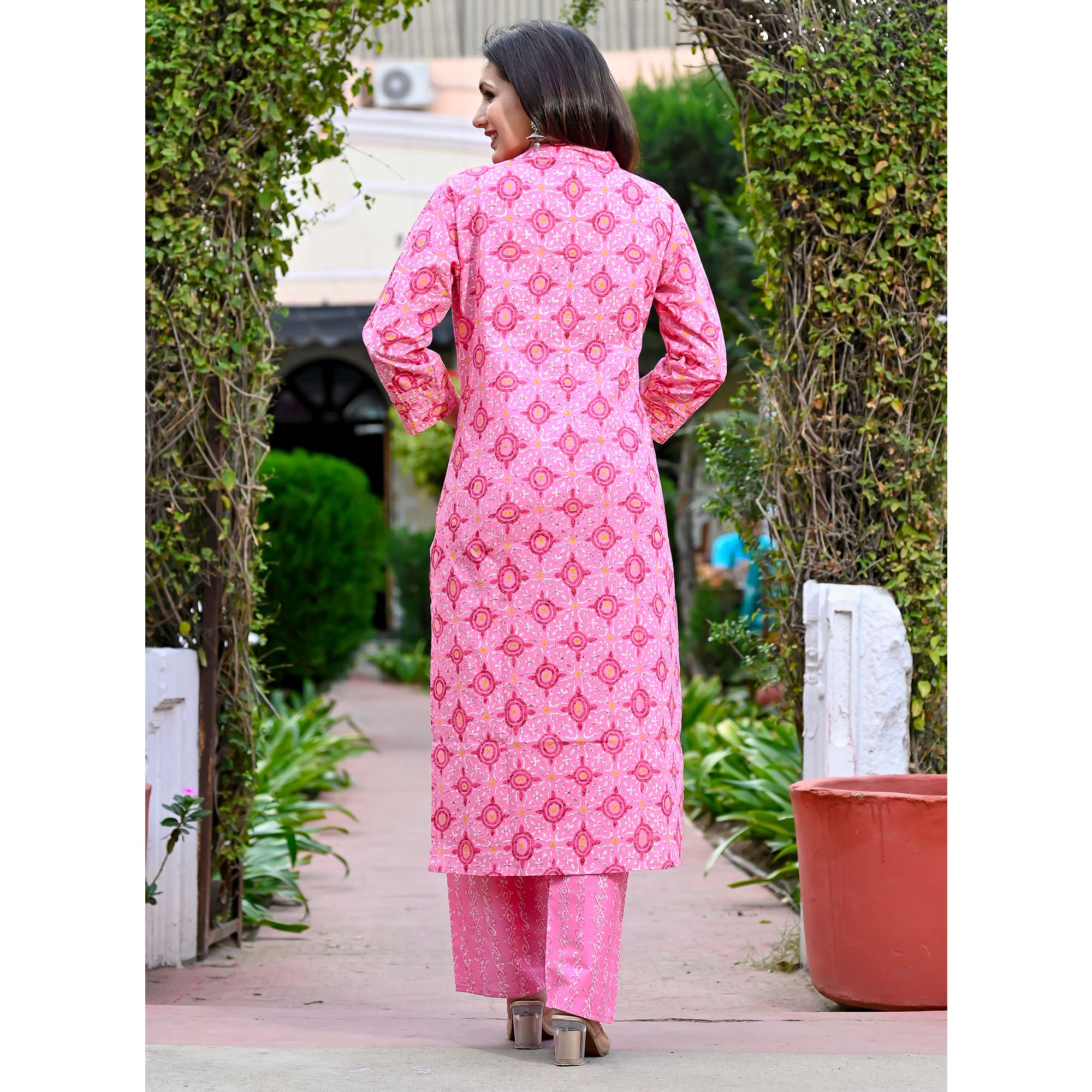 Pink Printed Pure Cotton Salwar Suit