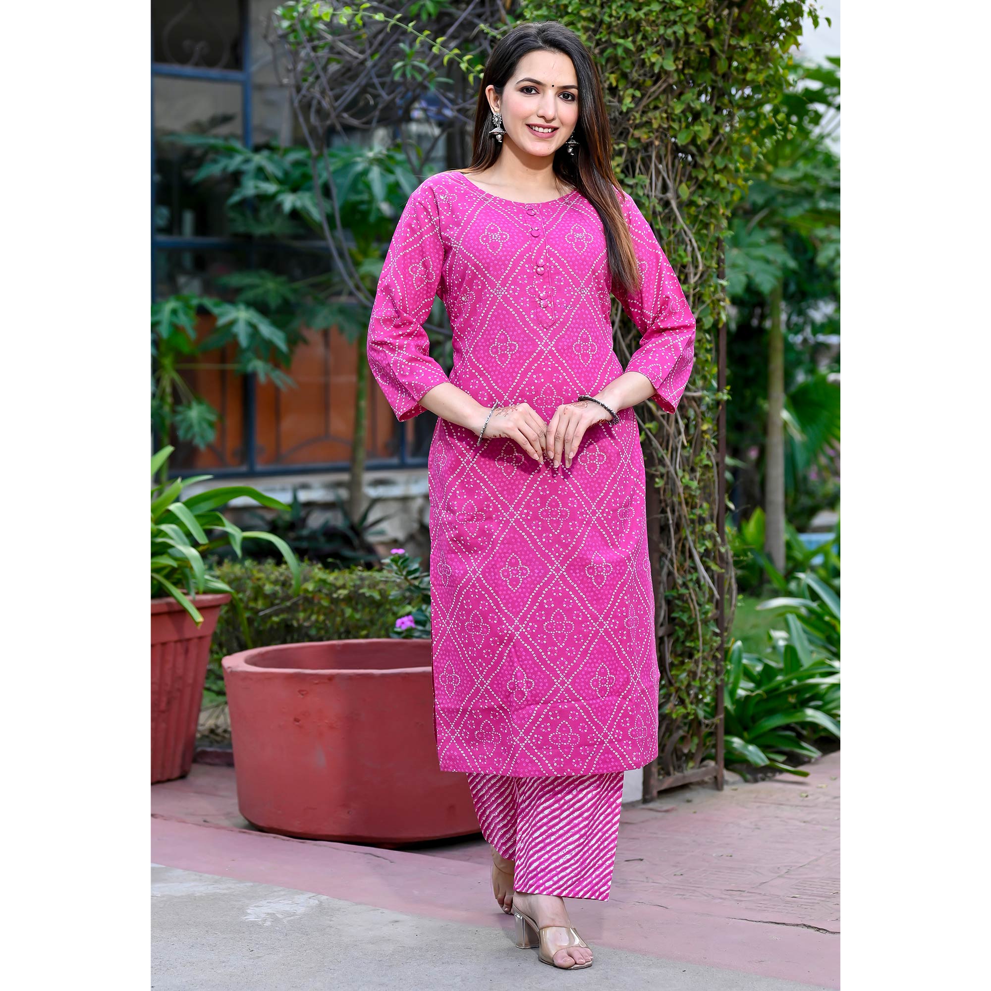 Pink Bandhani Printed Pure Cotton Salwar Suit