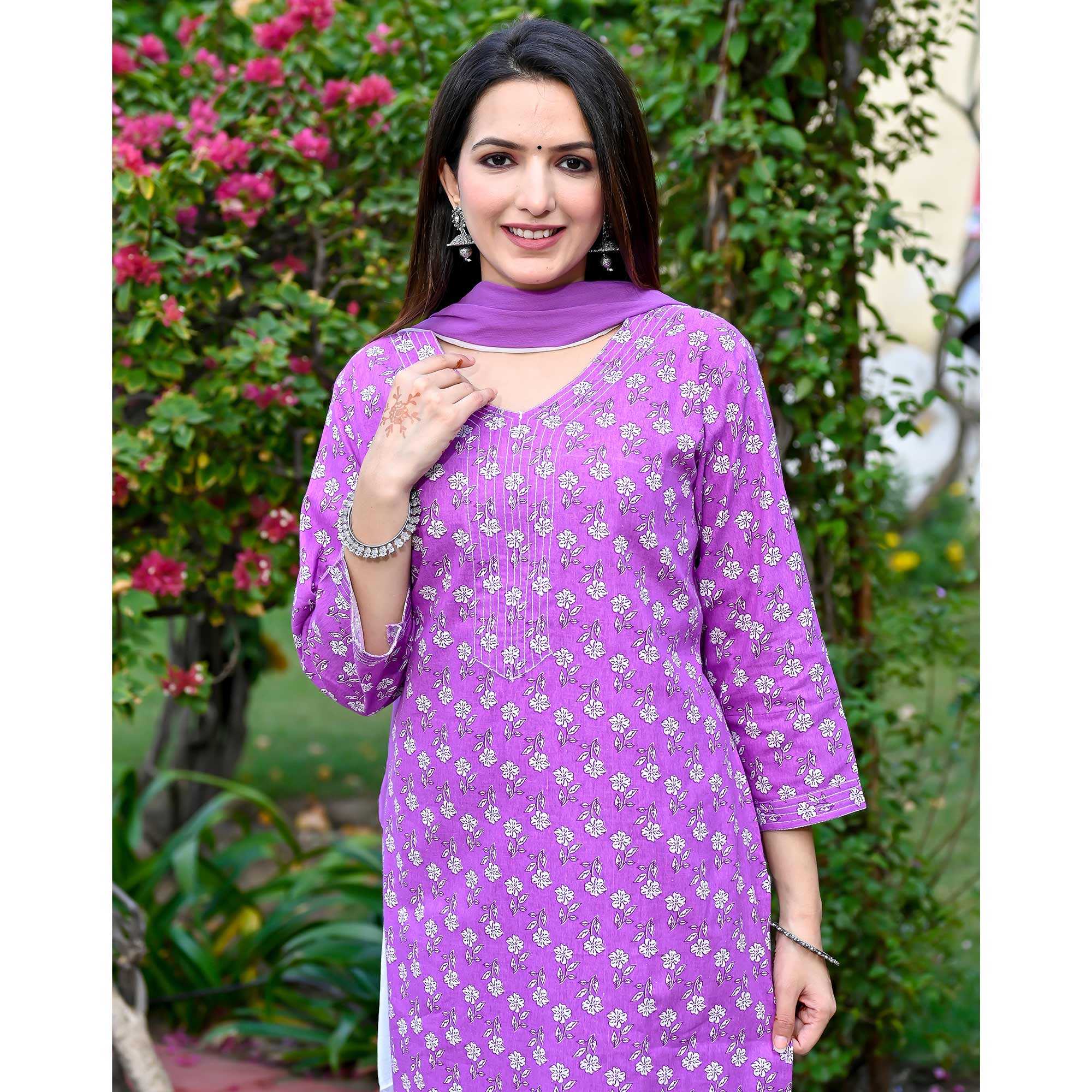 Purple Floral Printed Pure Cotton Salwar Suit