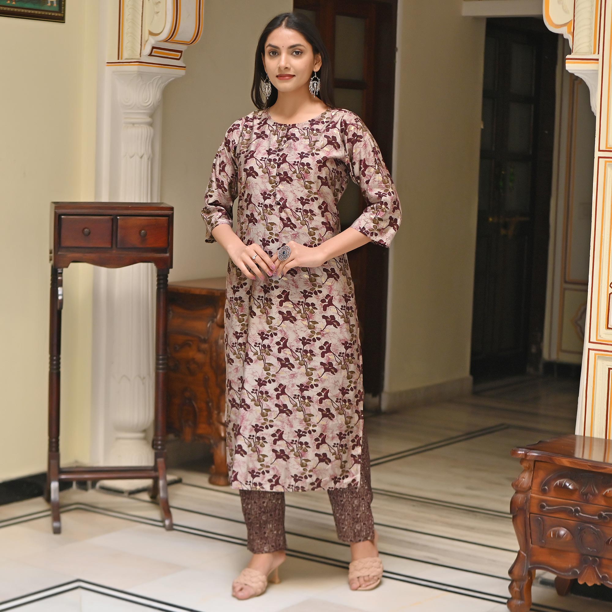 Purple Printed Chanderi Salwar Suit