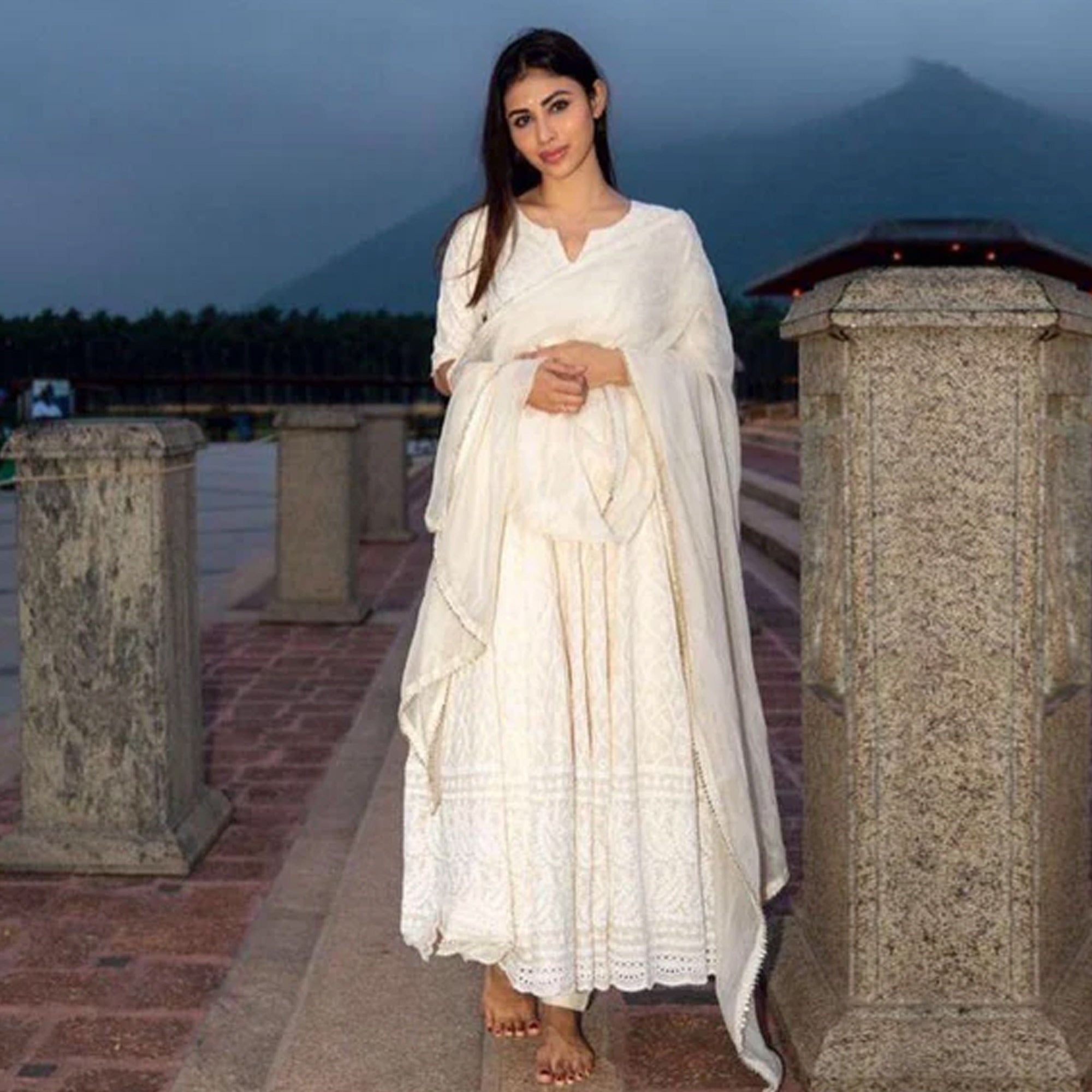 Off White Lucknowi Chikankari With Embroidery Pure Cotton Gown