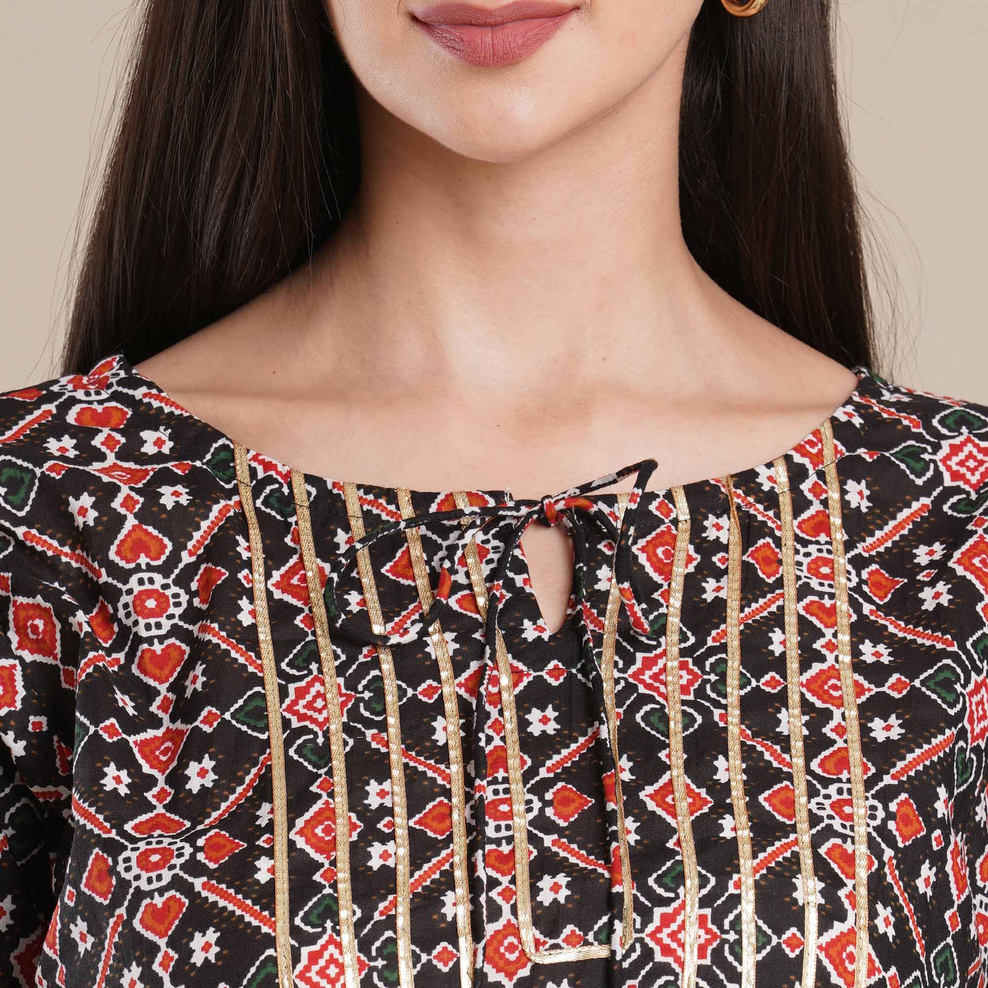 Black Printed Pure Cotton Kurti