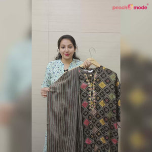 Brown Printed Muslin Sharara Suit