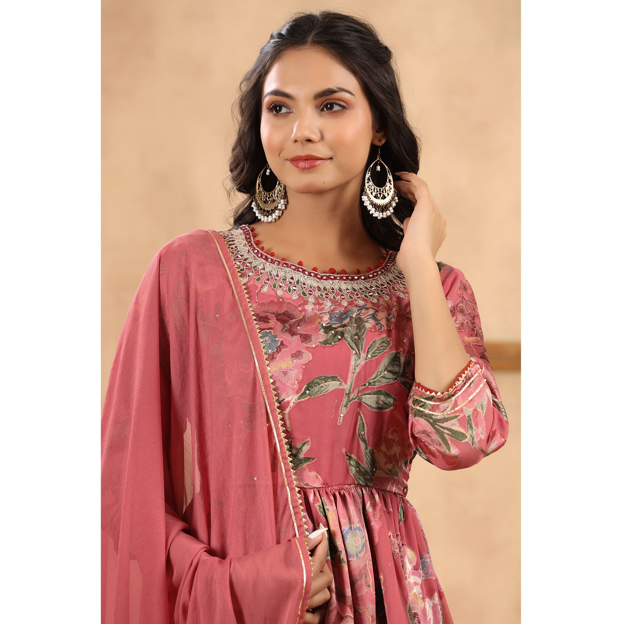 Mauve Floral Printed Georgette Sharara Suit