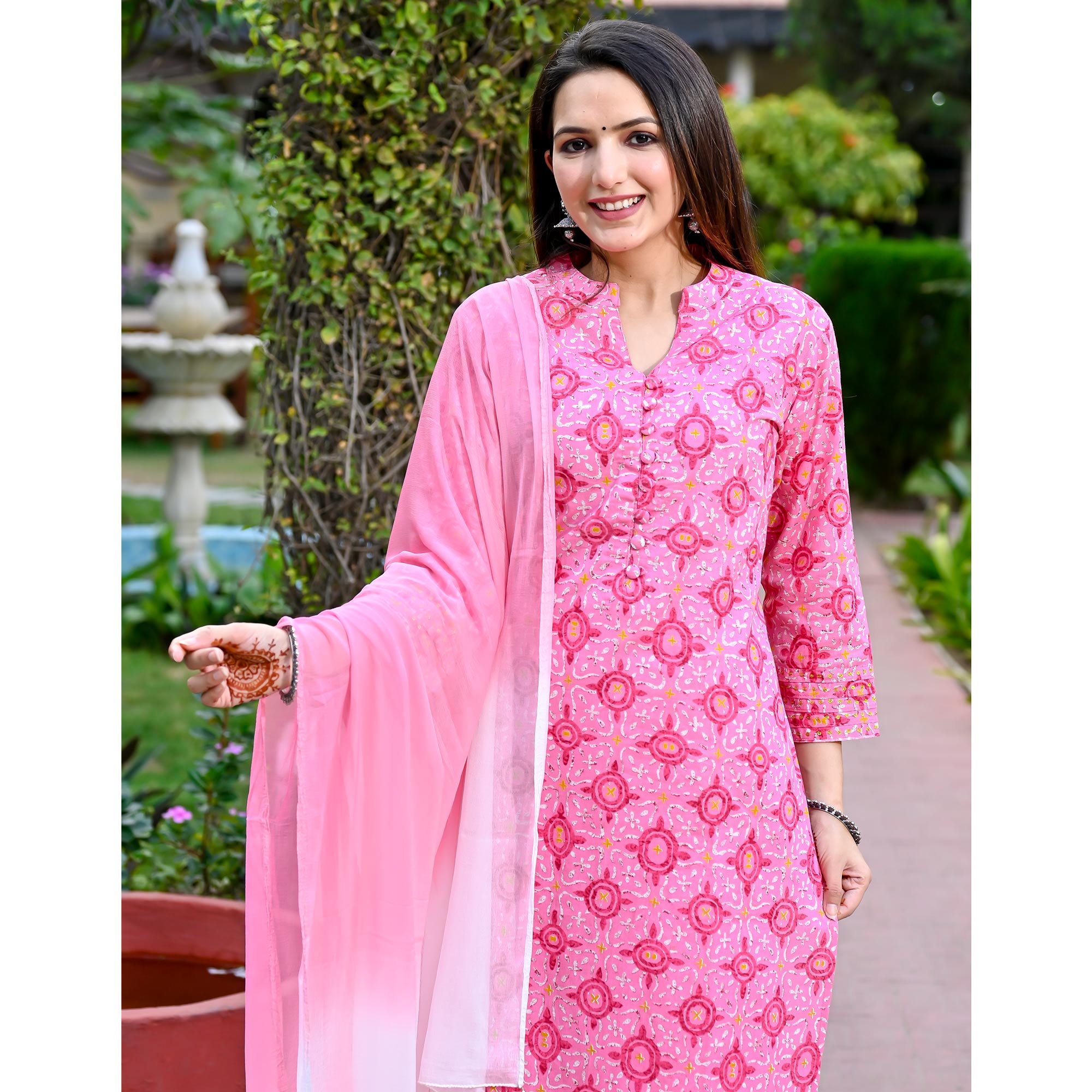 Pink Printed Pure Cotton Salwar Suit