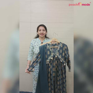 Grey Jaipuri Printed Muslin Naira Cut Suit