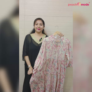 Pink Floral Printed Muslin Dress