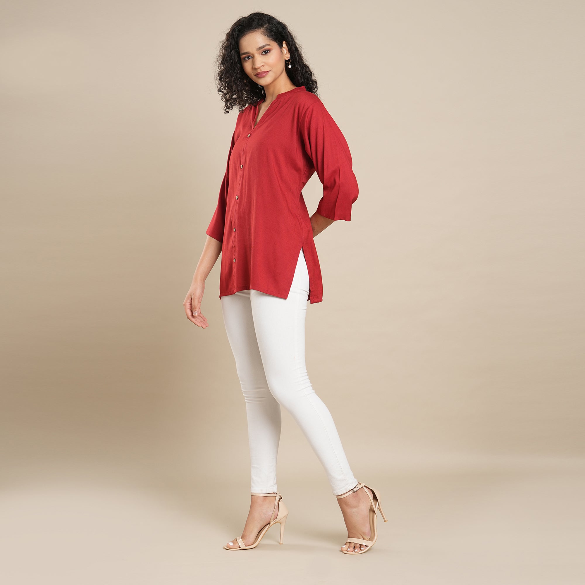 Red Solid Pure Cotton Top