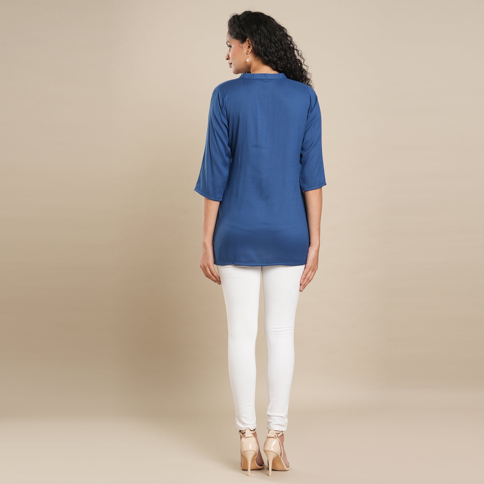 Blue Solid Pure Cotton Top