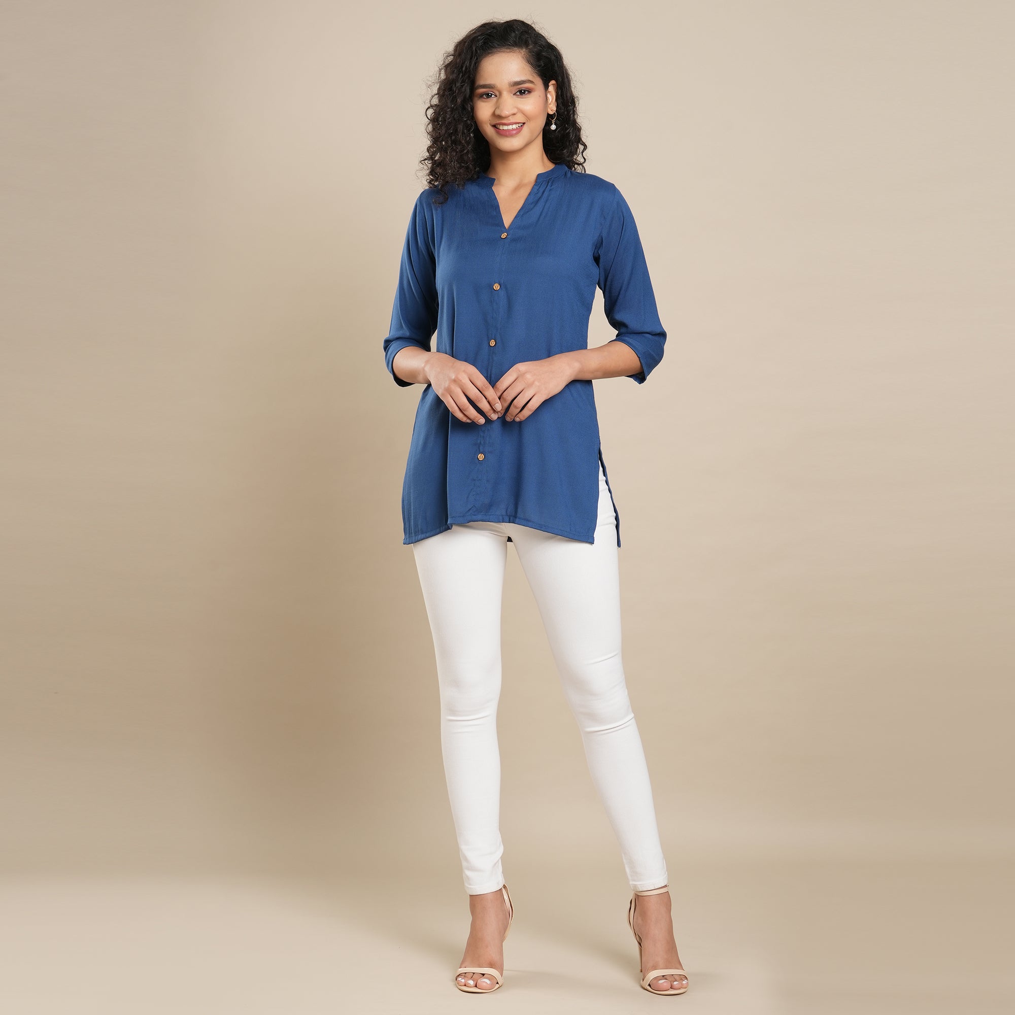 Blue Solid Pure Cotton Top