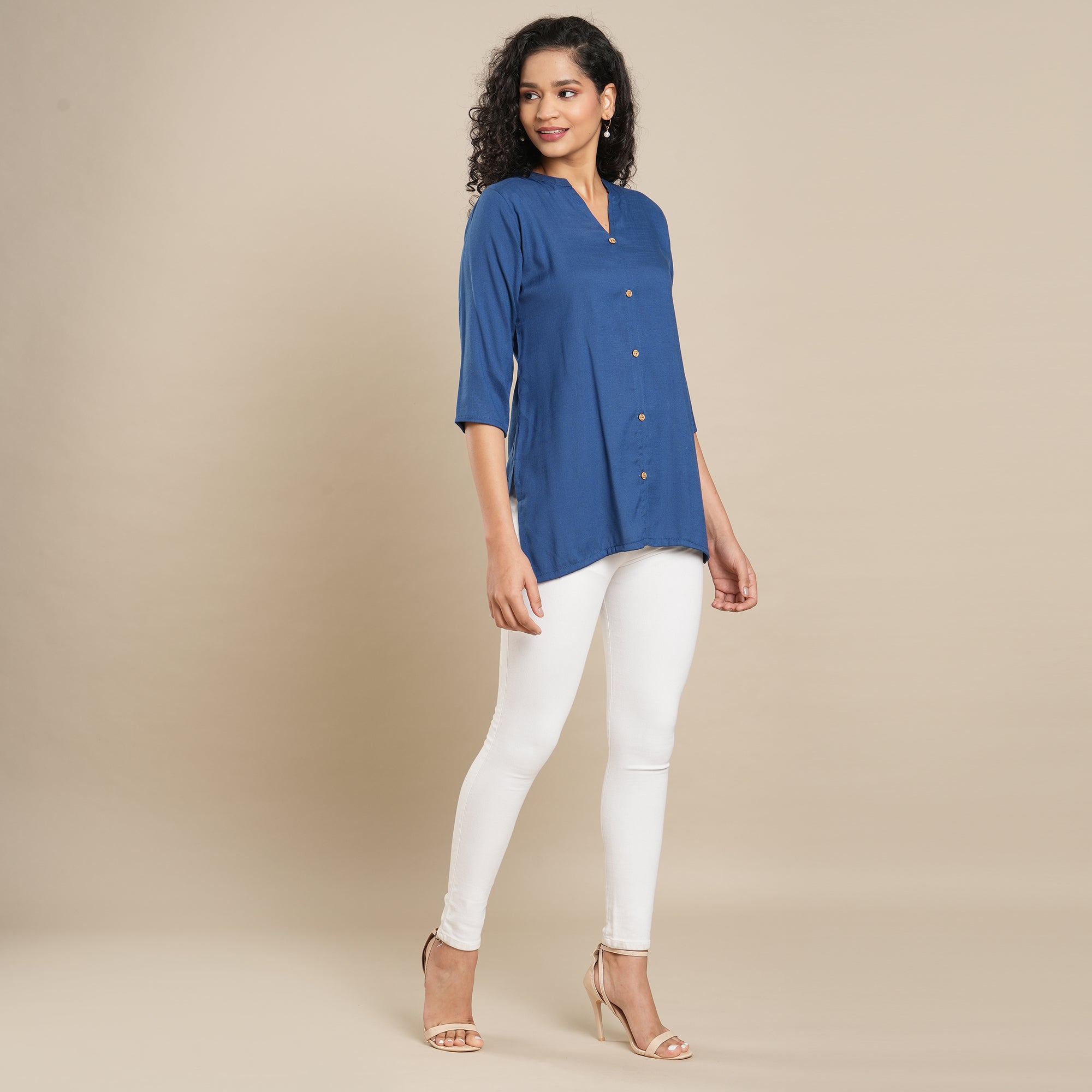 Blue Solid Pure Cotton Top