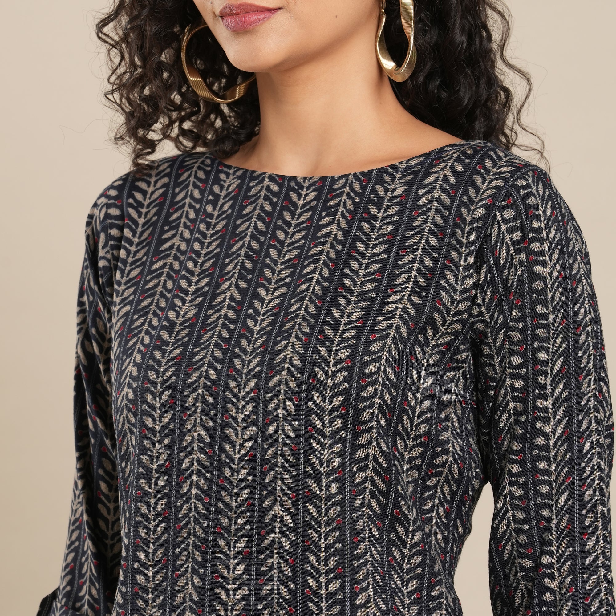 Navy Blue Printed Rayon Top