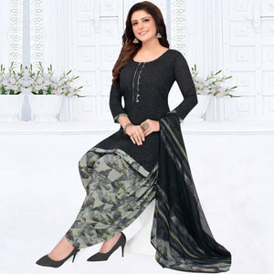 Black And Wine Printed Crepe Patiala Dress Material Pack Of 2