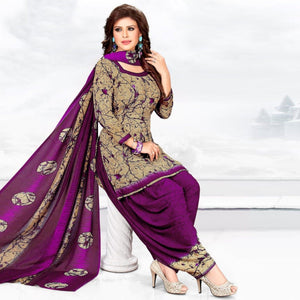 Beige And Grey Printed Crepe & Leon Patiala Dress Material Pack Of 2