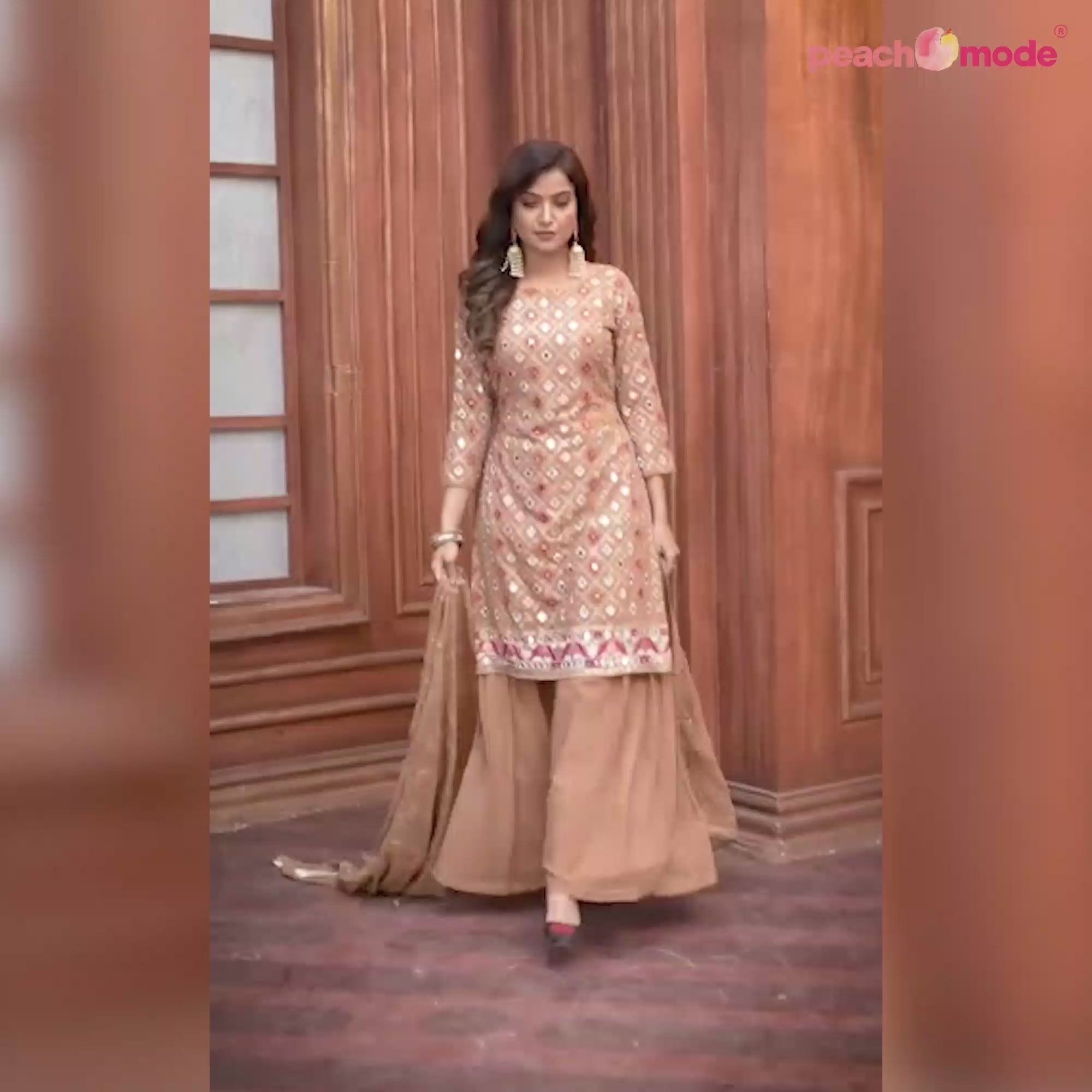 Pink Mirror & Sequins Embroidered Georgette Sharara Suit