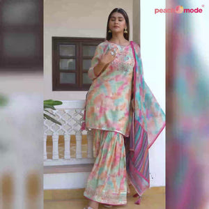 Multicolor Printed Muslin Sharara Suit