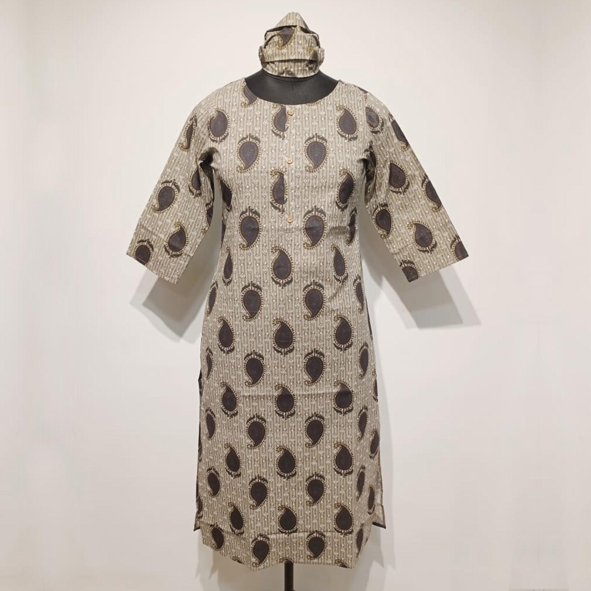 Aariya Designs - Beige Colored Casual Wear Printed Cotton Kurti - Peachmode