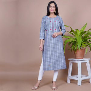 Aariya Designs - Grey Colored Casual Wear Stripe Printed Cotton Kurti - Peachmode
