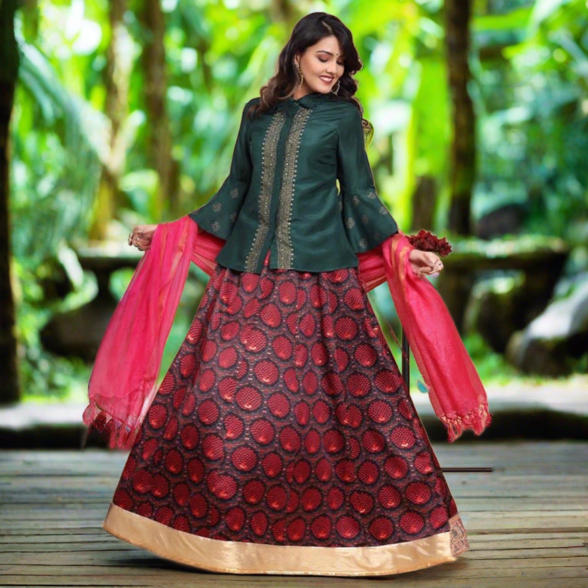 Aariya Designs - Pink Colored Festive Wear Tapetta Silk Lehenga - Peachmode