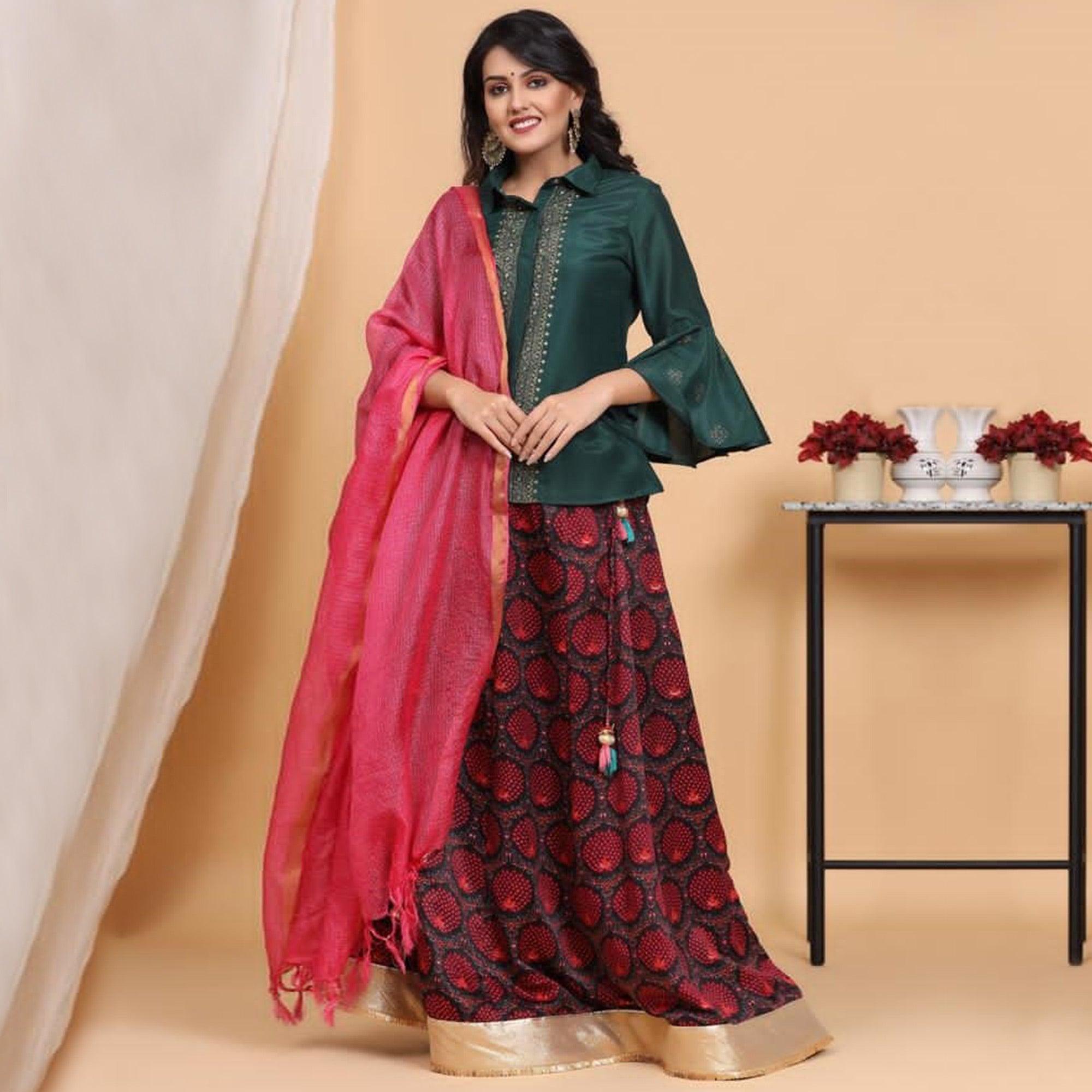 Aariya Designs - Pink Colored Festive Wear Tapetta Silk Lehenga - Peachmode