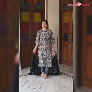 Blue Printed Chanderi Salwar Suit