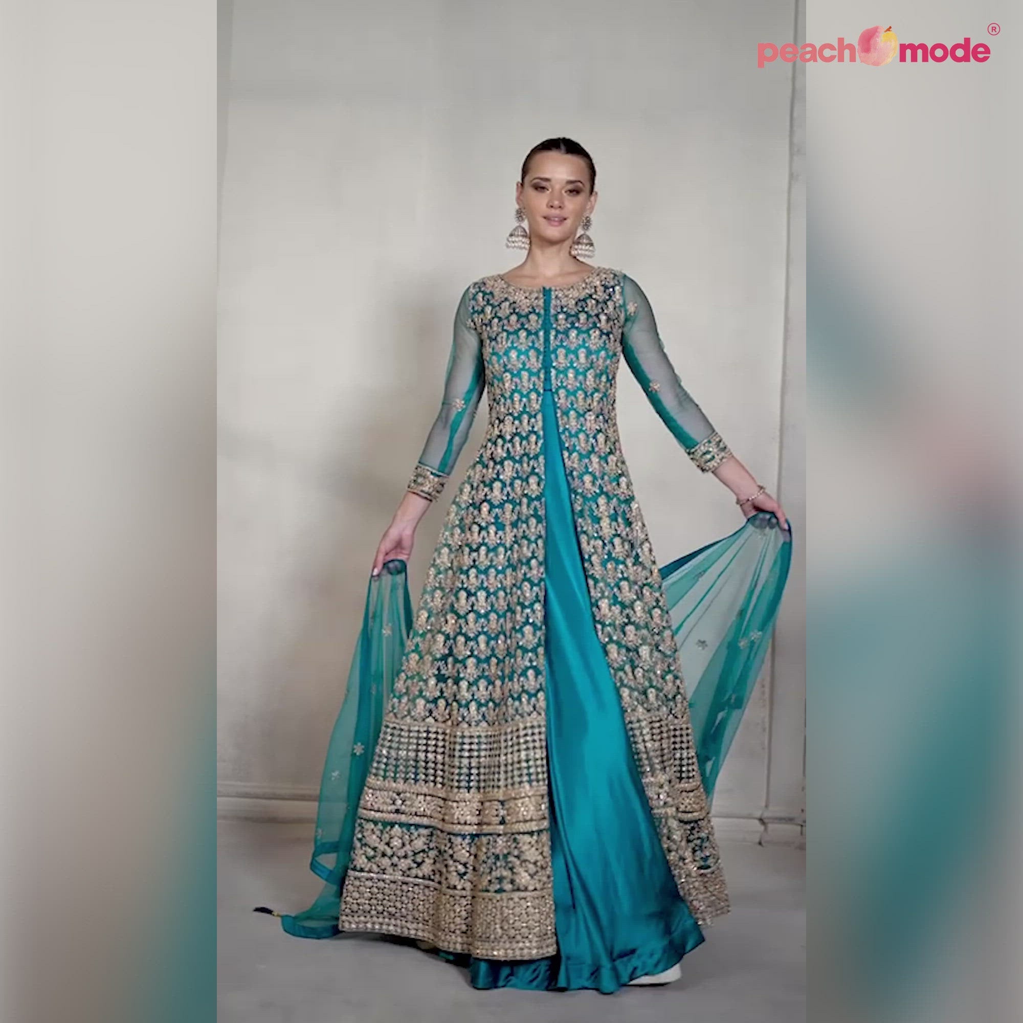 Morpich Floral Embroidered Net Anarkali Style Gown